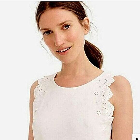 J CREW Eyelet White Sleeveless Shift Dress Cotton Sz XSMALL - Picture 3 of 8